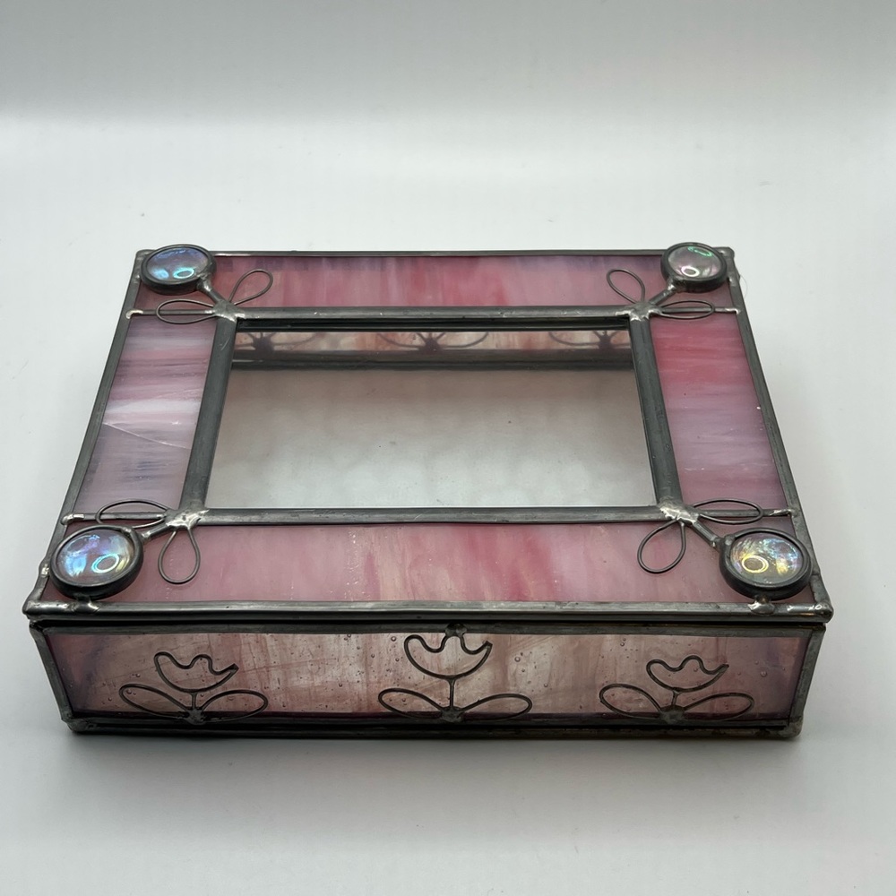 Pink Stained Glass Decorative Keepsake Jewelry Box